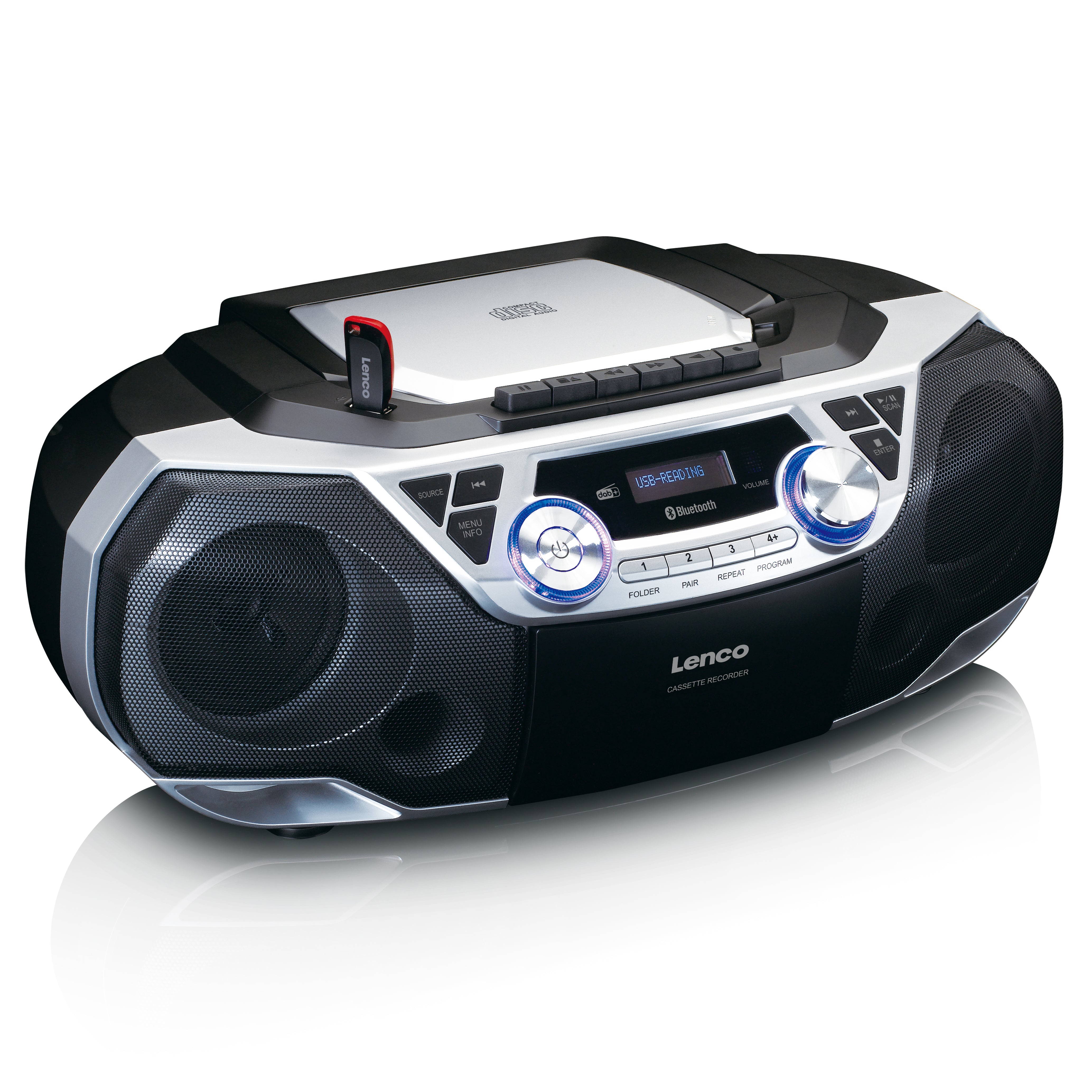 lenco-scd-720si-boombox-dab-fm-bluetooth-cd-kassette-usb-silber image 2