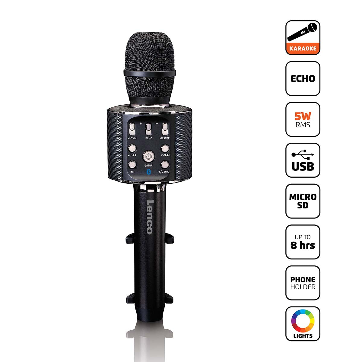 lenco-bmc-090bk-bluetooth-karaoke-mikrofon-mit-speaker-und-licht-schwarz image 7