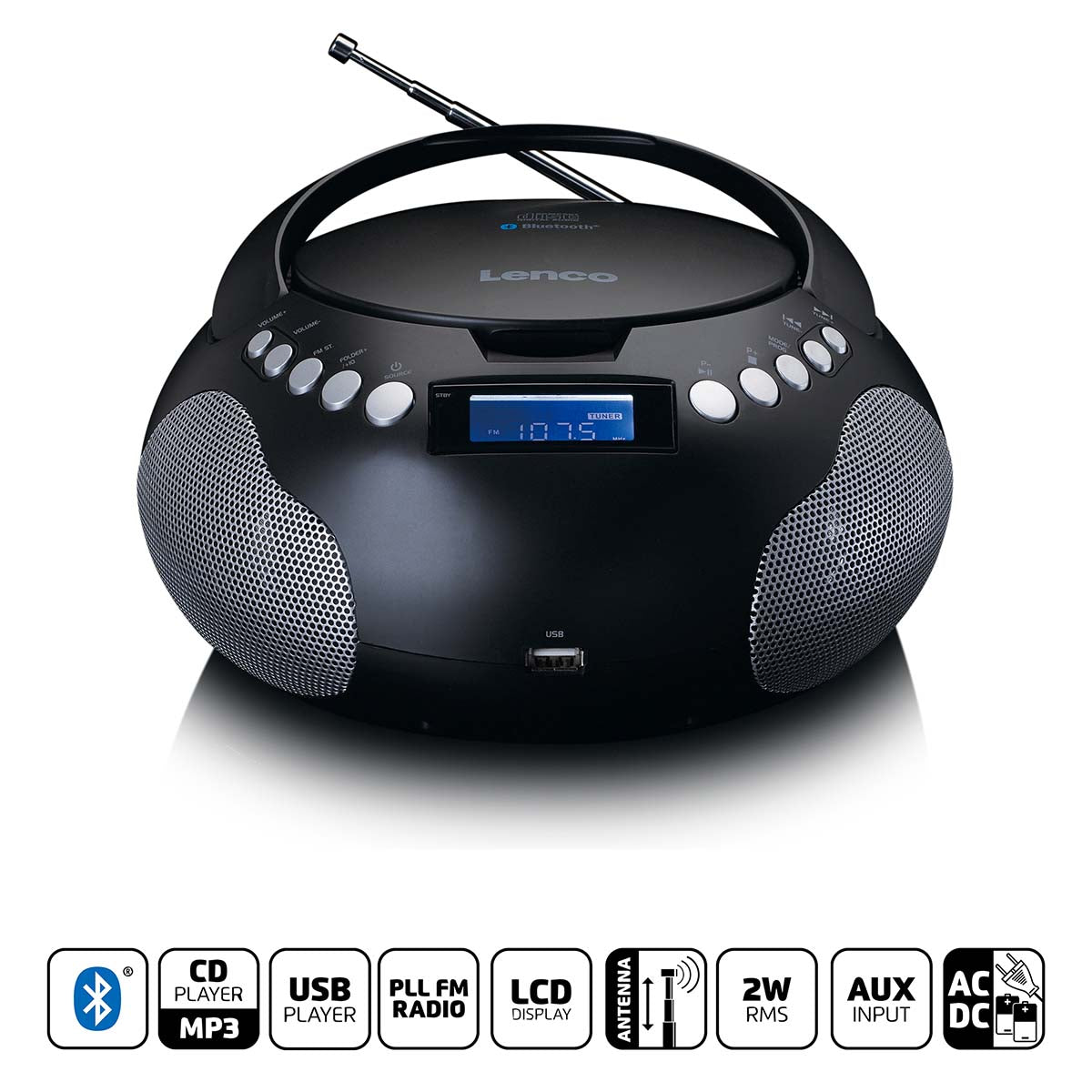 lenco-scd-331bk-tragbarer-radio-cd-player-mit-usb-und-bluetooth-schwarz image 1