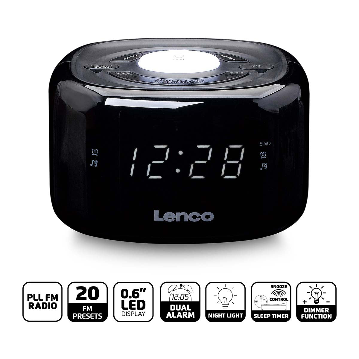 lenco-cr-12bk-fm-radiowecker-mit-nachtlicht-und-dual-alarm-schwarz image 6