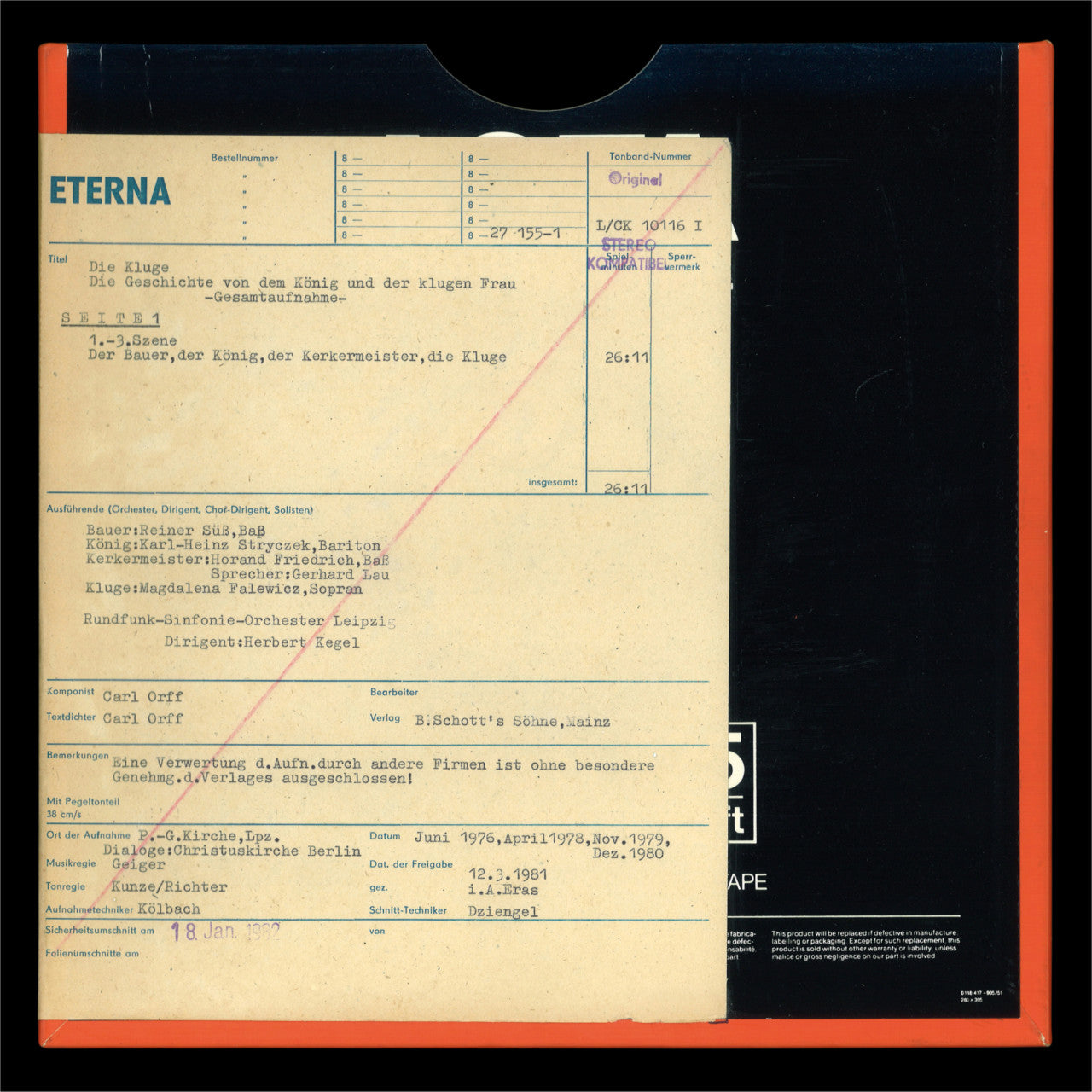 revox-master-tape-edition-carl-orff-die-kluge-kegel-1978-79 image 5