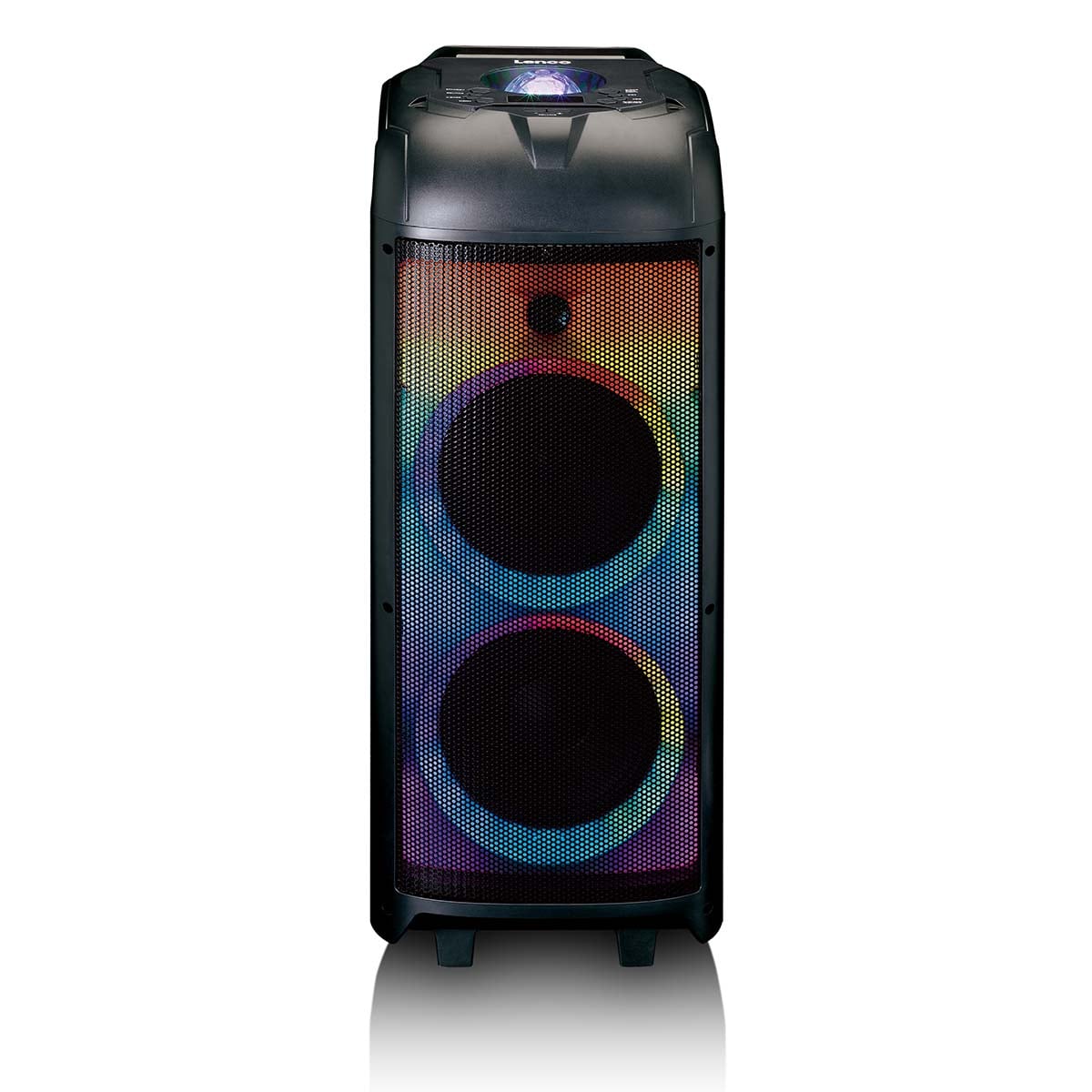 lenco-pa-260bk-party-lautsprecher-150-watt-rms-mit-led-licht-und-discokugel-schw image 1