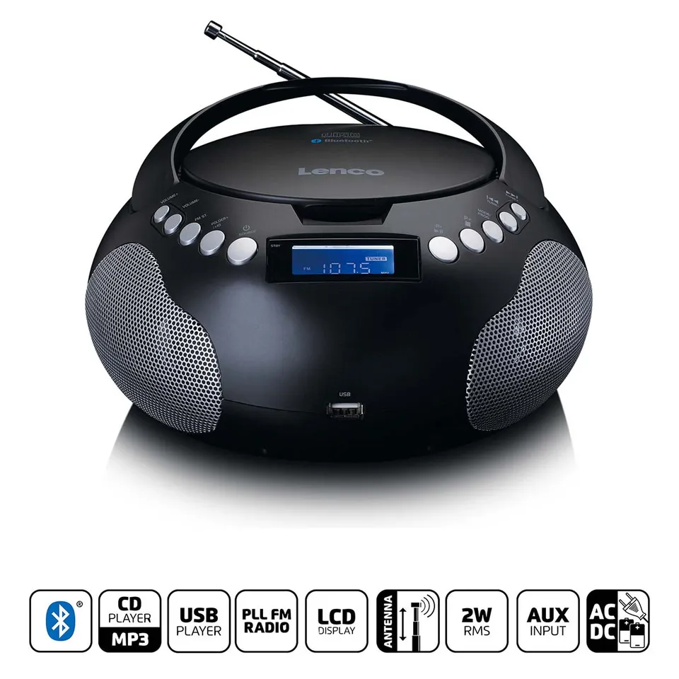 lenco-scd-331bk-tragbarer-radio-cd-player-mit-usb-und-bluetooth-schwarz image 1
