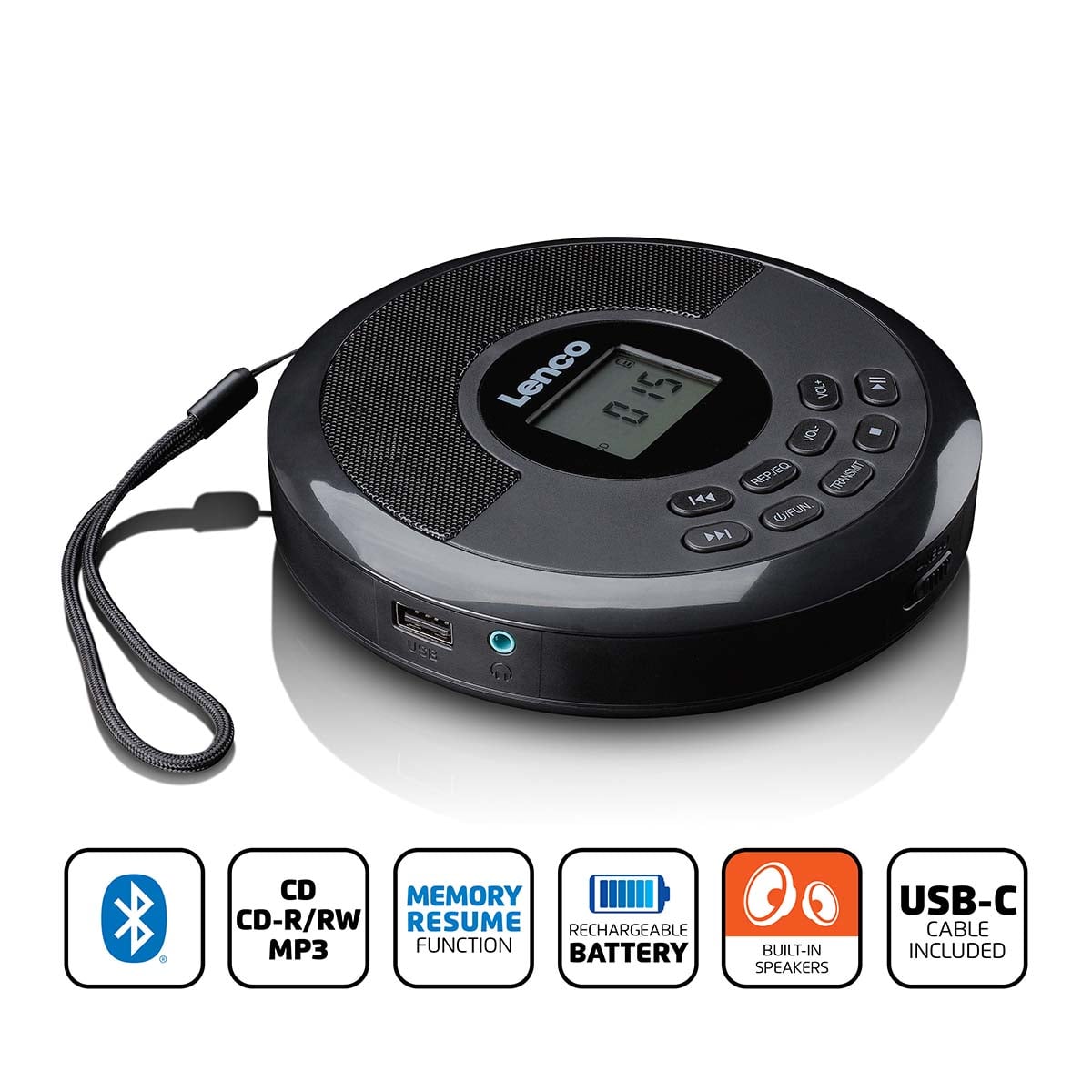 lenco-cd-340bk-tragbarer-cd-mp3-player-mit-bluetooth-und-lautsprechern-schwarz image 8