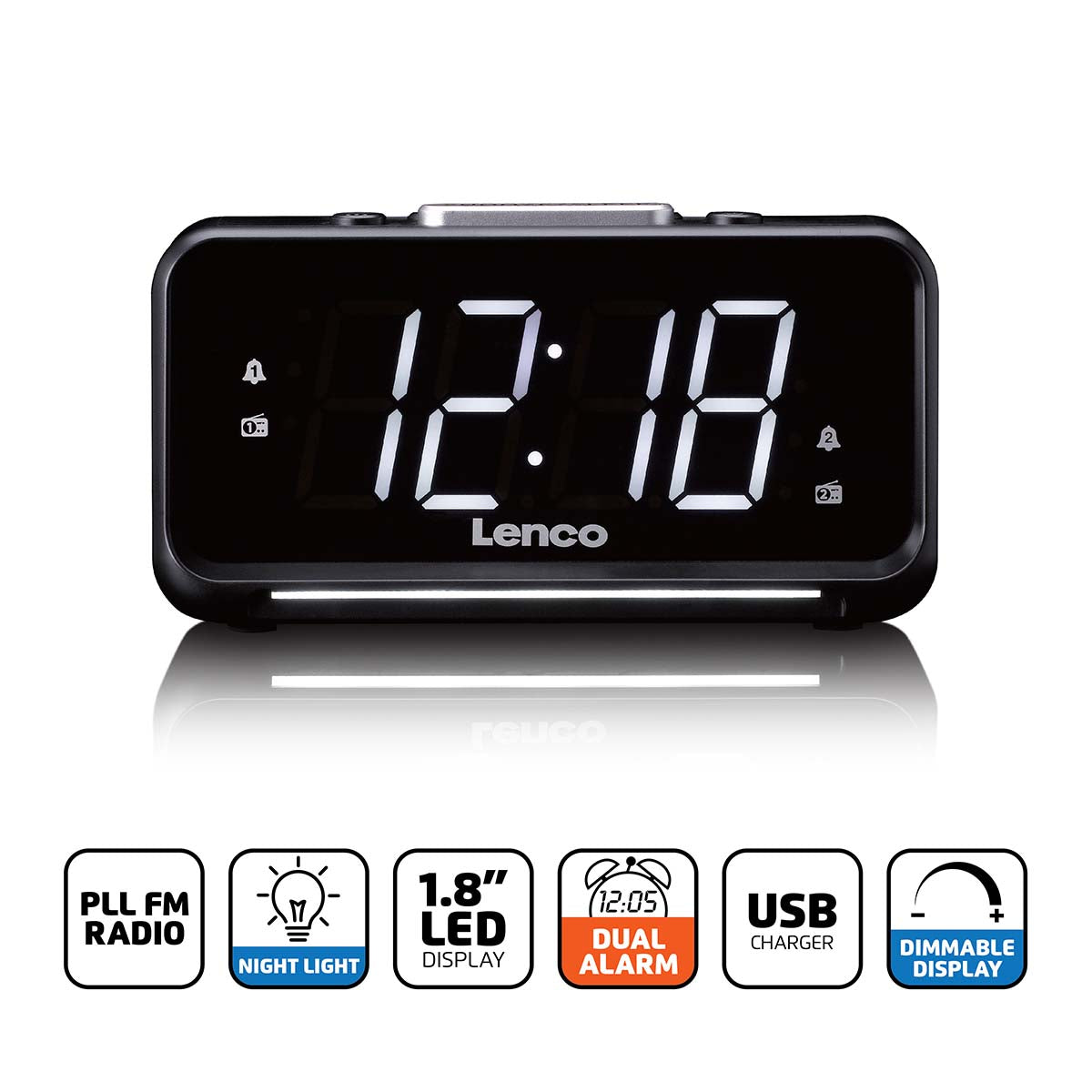 lenco-cr-28bk-uhrenradio-mit-led-display-dimmer-und-nachtlicht-schwarz image 8