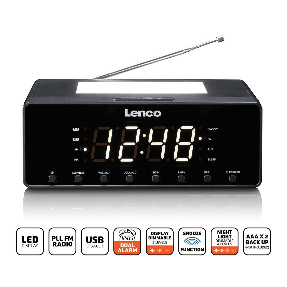 lenco-cr-540bk-fm-radiowecker-mit-dimmbarem-nachtlicht-usb-ladefunktion-schwarz image 7